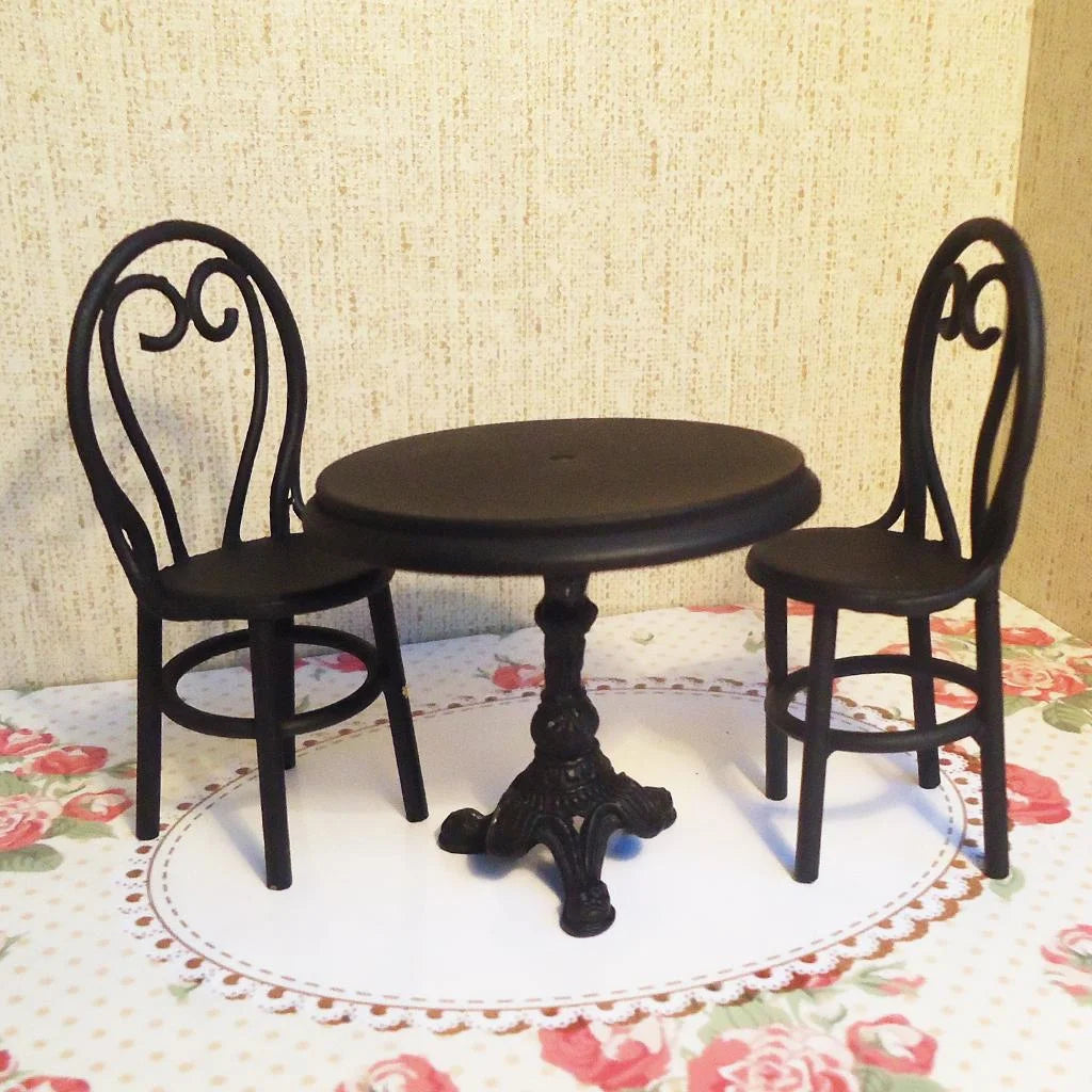 Black Dining Table Chairs Miniature Set 1:12 Dollhouse Furniture Toys W7854