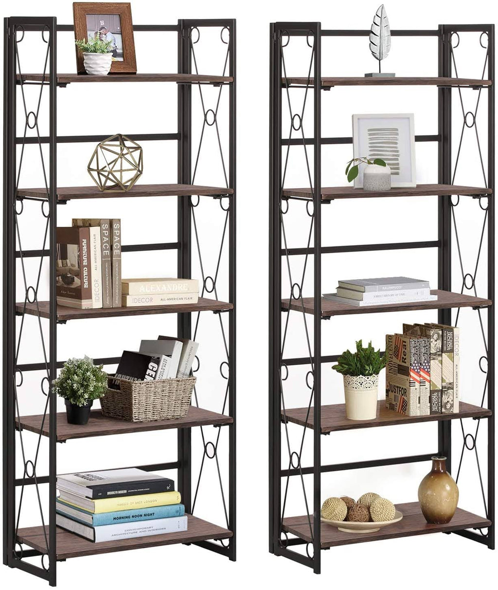 5 Tier Bookshelf Set of 2 with Metal Fram D795542