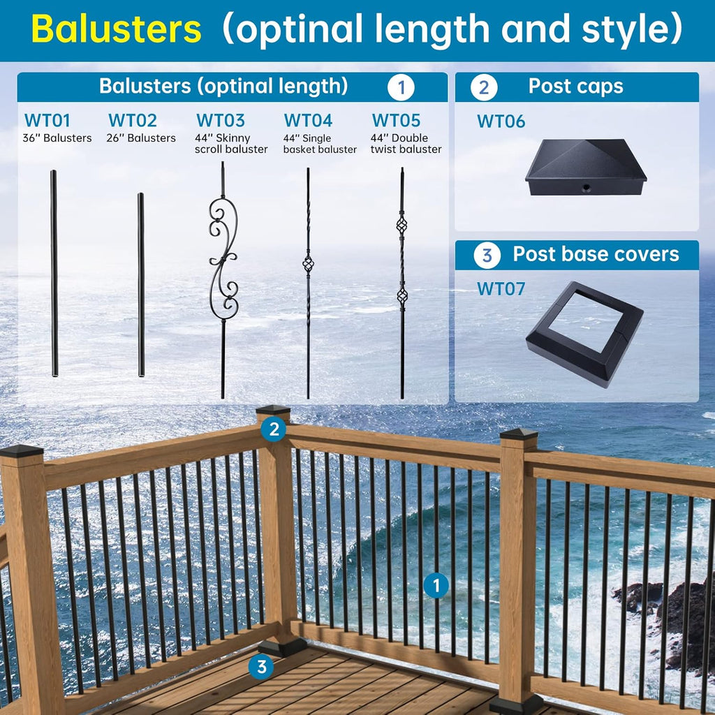 50pack 26" x 3/4" Black Aluminum Deck Balusters T648205