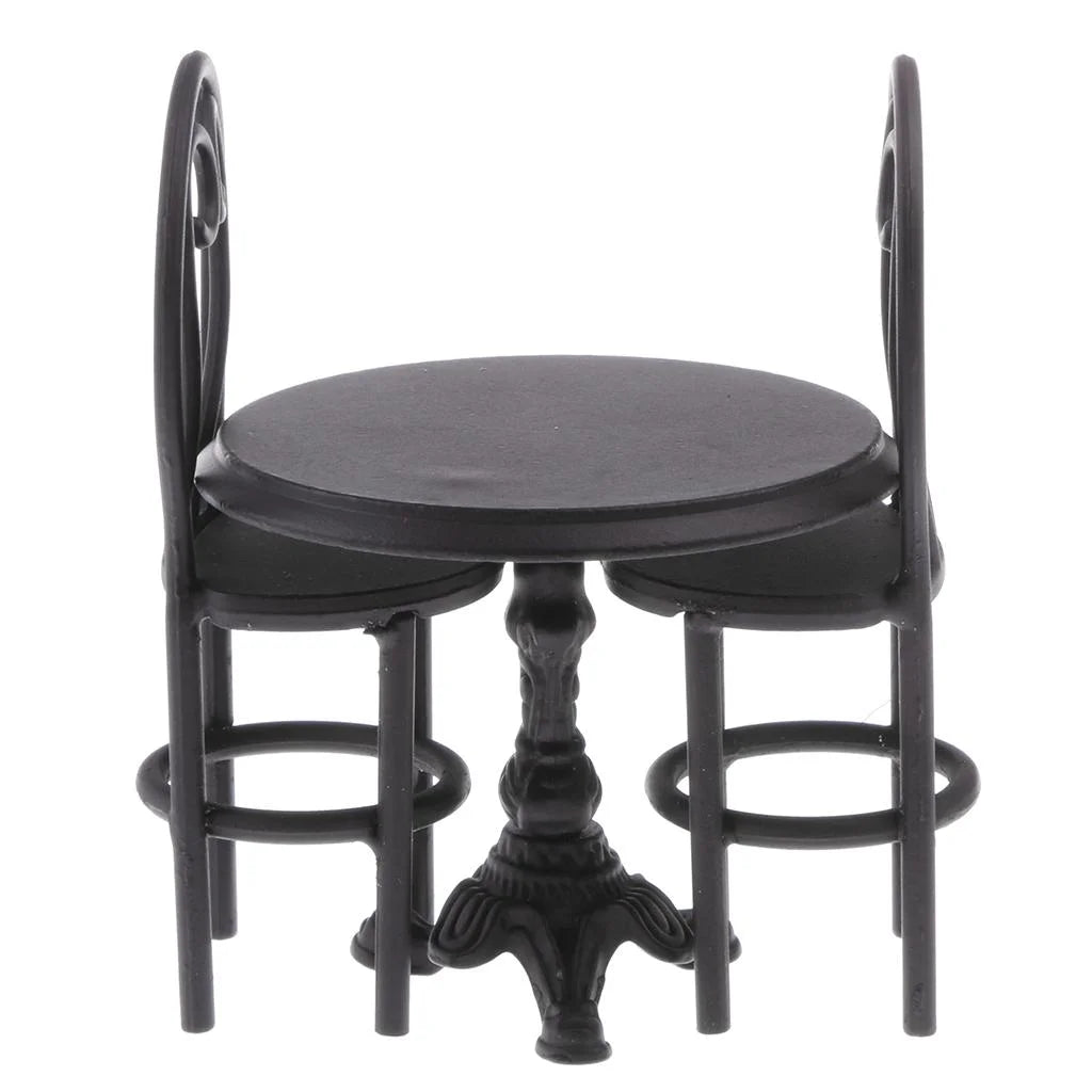 Black Dining Table Chairs Miniature Set 1:12 Dollhouse Furniture Toys W7854