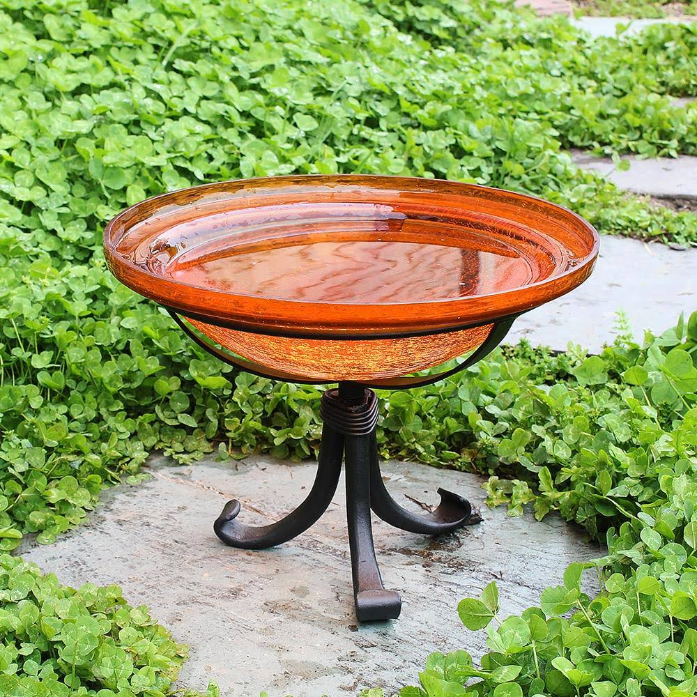 12 in. Mandarin Crackle Birdbath with Tripod Stand G875510