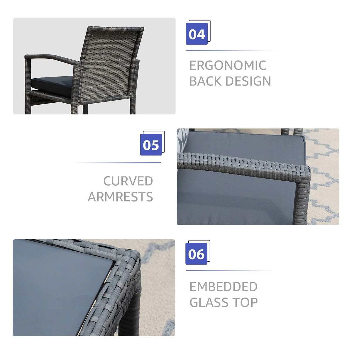 5 Piece Outdoor Patio Wicker Furniture Set with Ottomans Dark Grey R2315