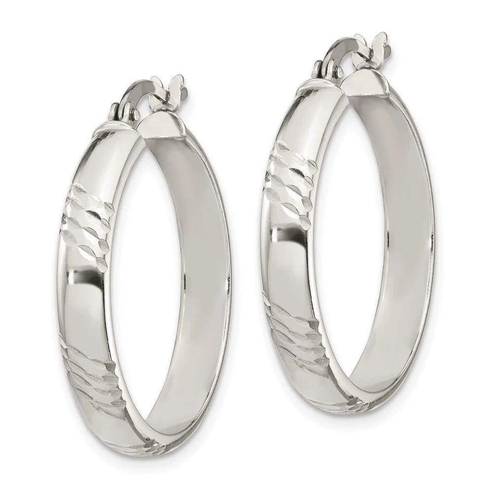 925 Sterling Silver Diamond-cut Bangle and Hoop Earrings Set S4717