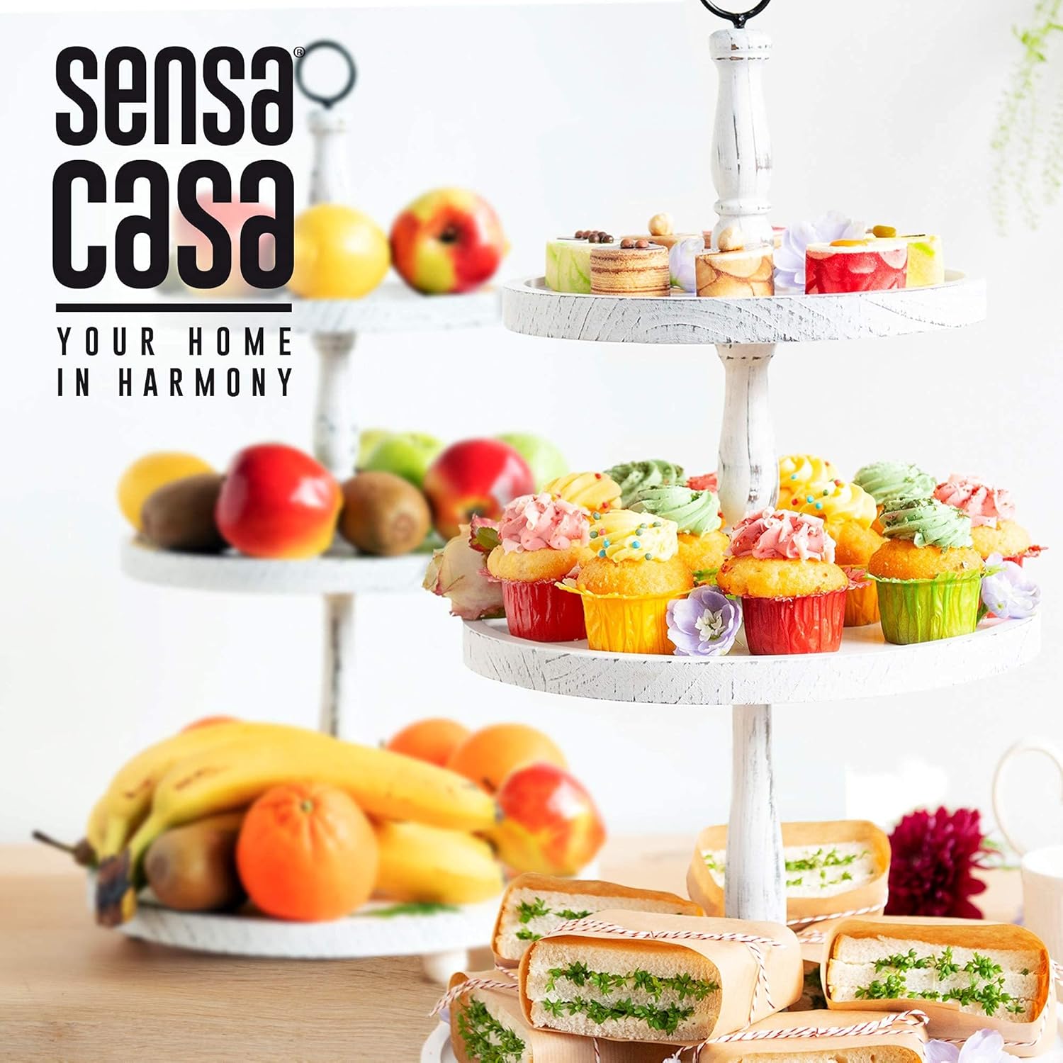 White Rustic 3 Tier Wood Tray N878814