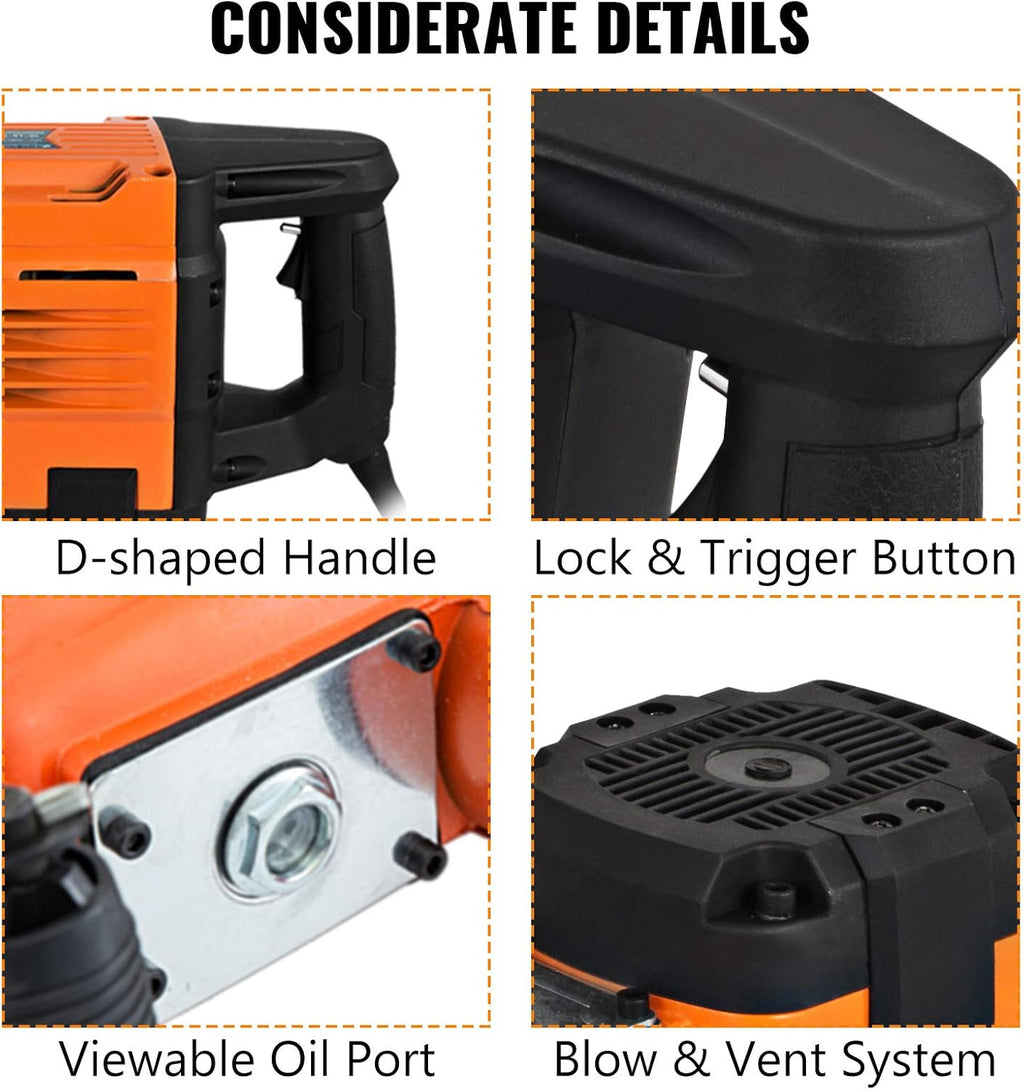 2200W Electric Demolition Hammer Concrete Breaker with Flat Chisel Bull Point Chisel D74700