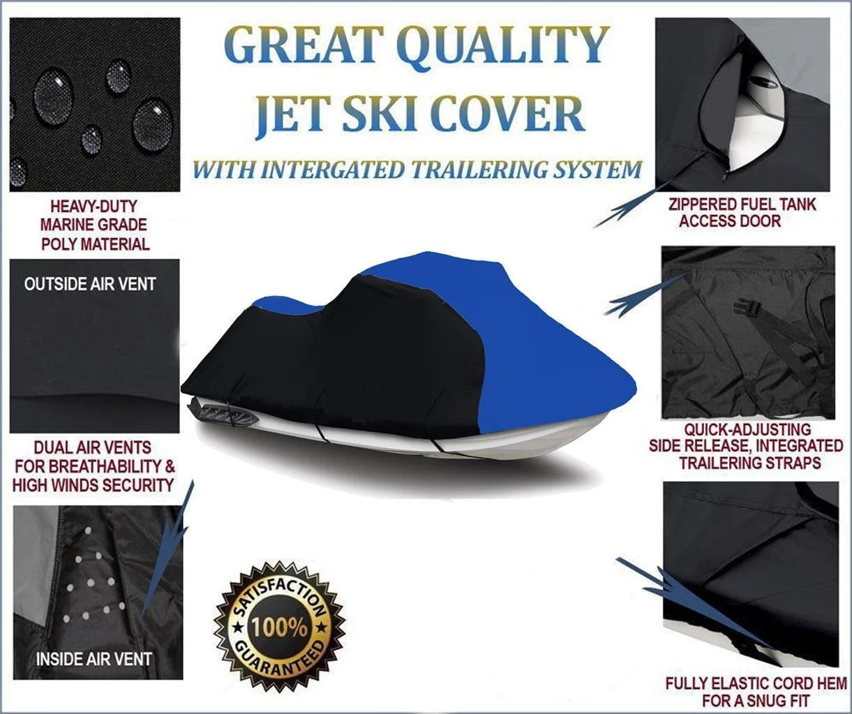 BLACK / BLUE HEAVY-DUTY 600 DENIER Jet Ski PWC Watercraft Cover C3696