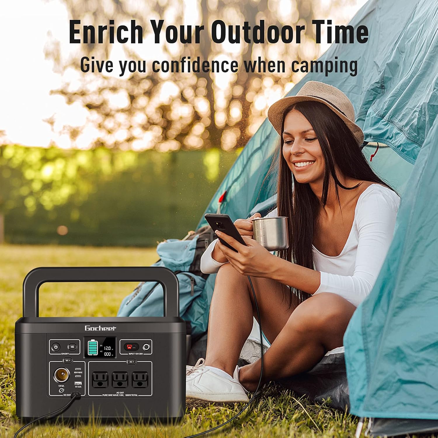 1000W Portable Power Station 962Wh 260000mAh Solar Generator with 3x110V AC Outlets T727263