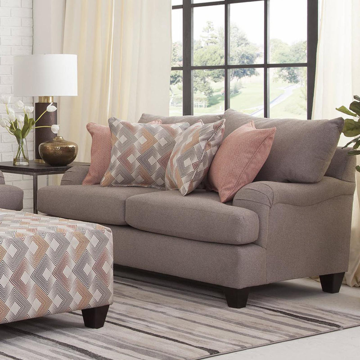 Woven Chenille Rolled Arm Loveseat with 4 Accent Pillows W273031