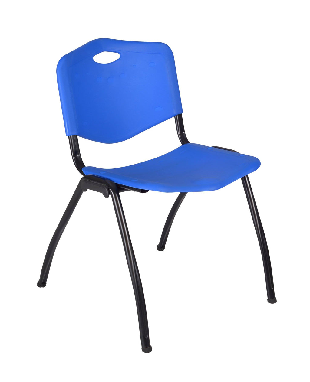 Mocha Walnut Square Breakroom Table with 4 Blue Stack Chairs G396