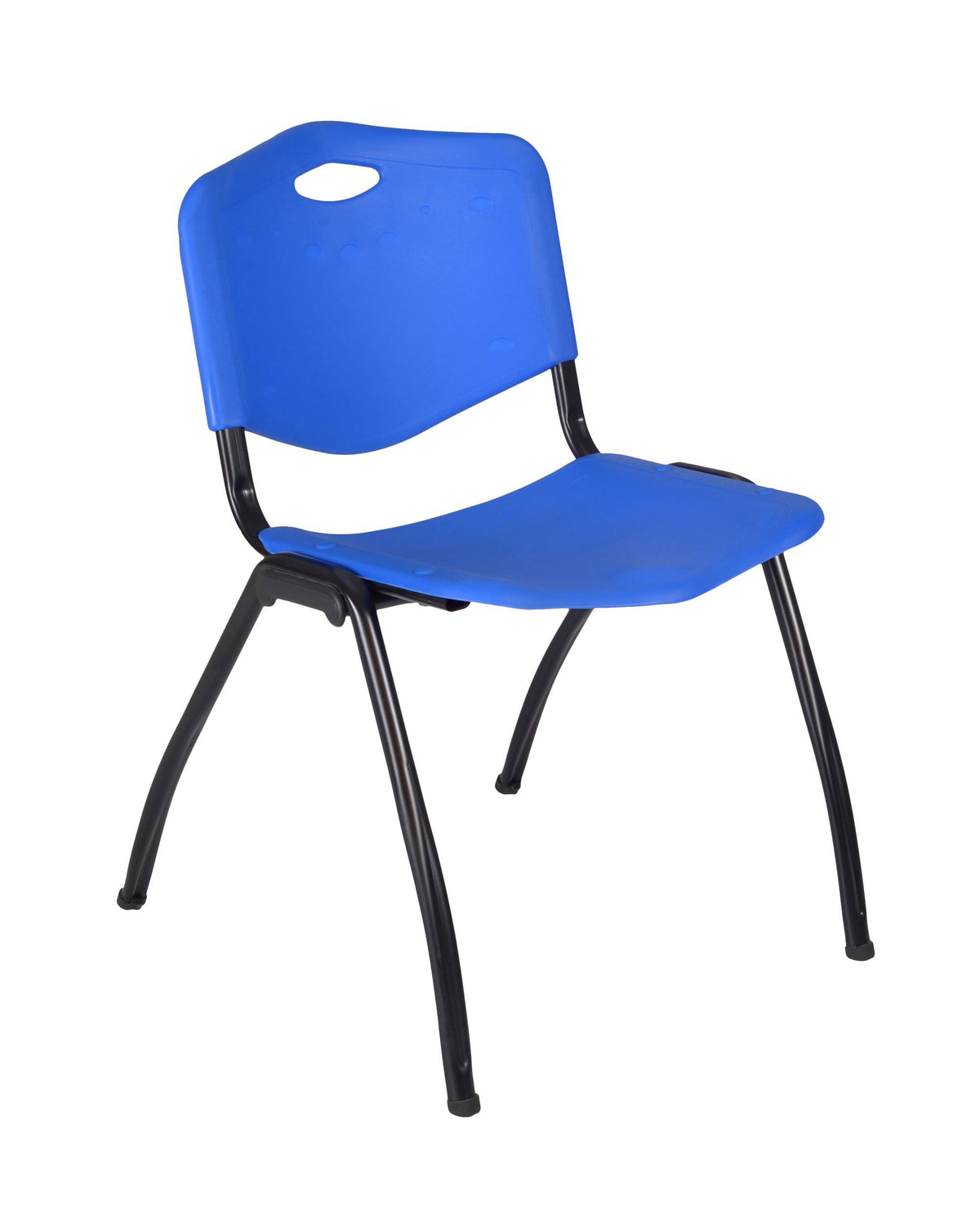 Mocha Walnut Square Breakroom Table with 4 Blue Stack Chairs G396
