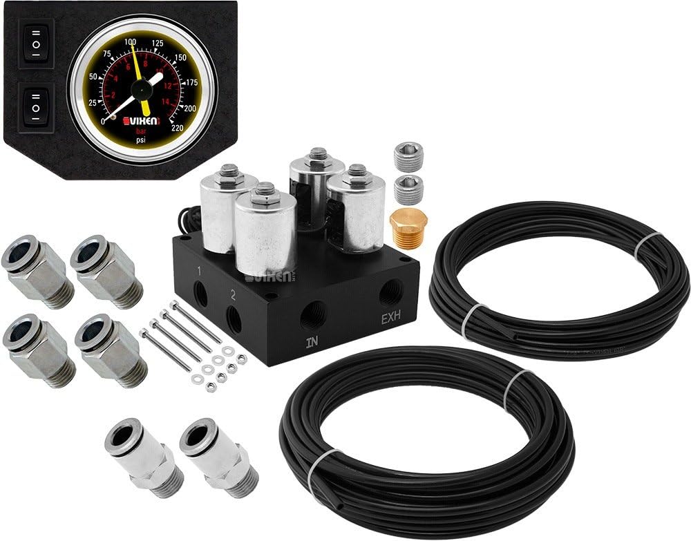 4 Valve Suspension Manifold with Dual Needle Gauge Panel, 3/8" OD Hose 50 FT, 1/4" OD Hose 35 FT and Fittings N95741