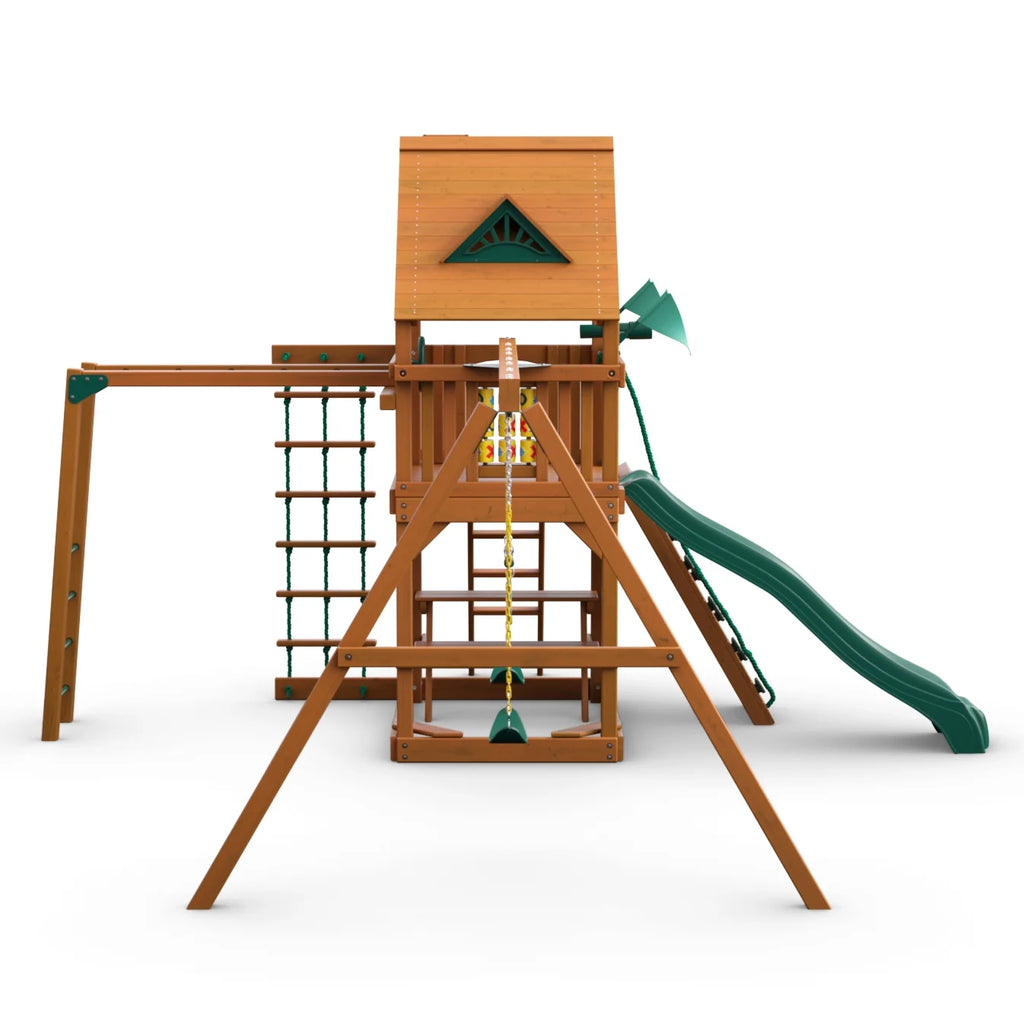 Wooden Swing Set with Monkey Bars and Picnic Table Q359