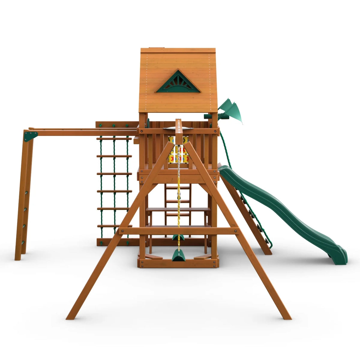 Wooden Swing Set with Monkey Bars and Picnic Table Q359