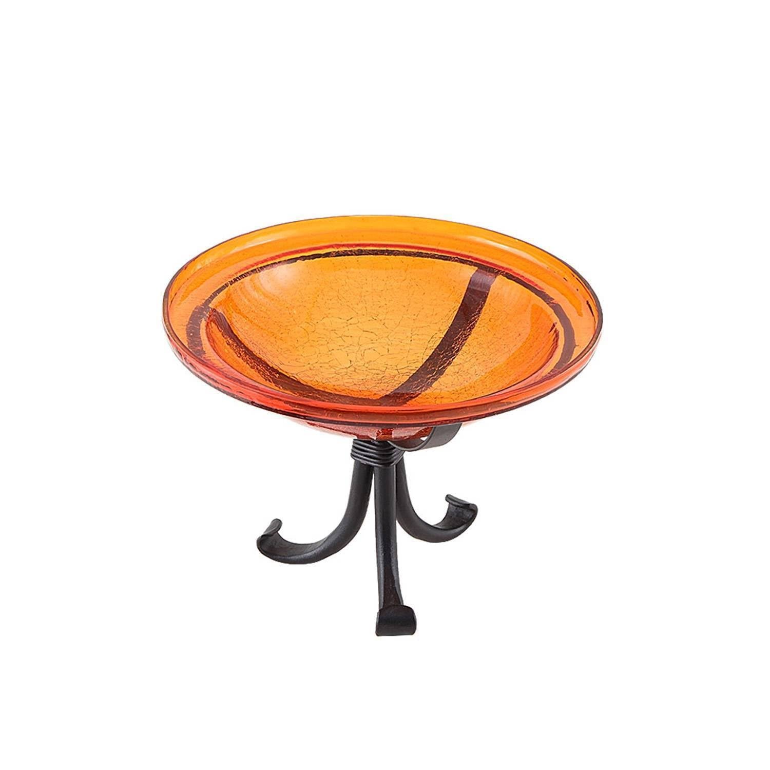 12 in. Mandarin Crackle Birdbath with Tripod Stand G875510