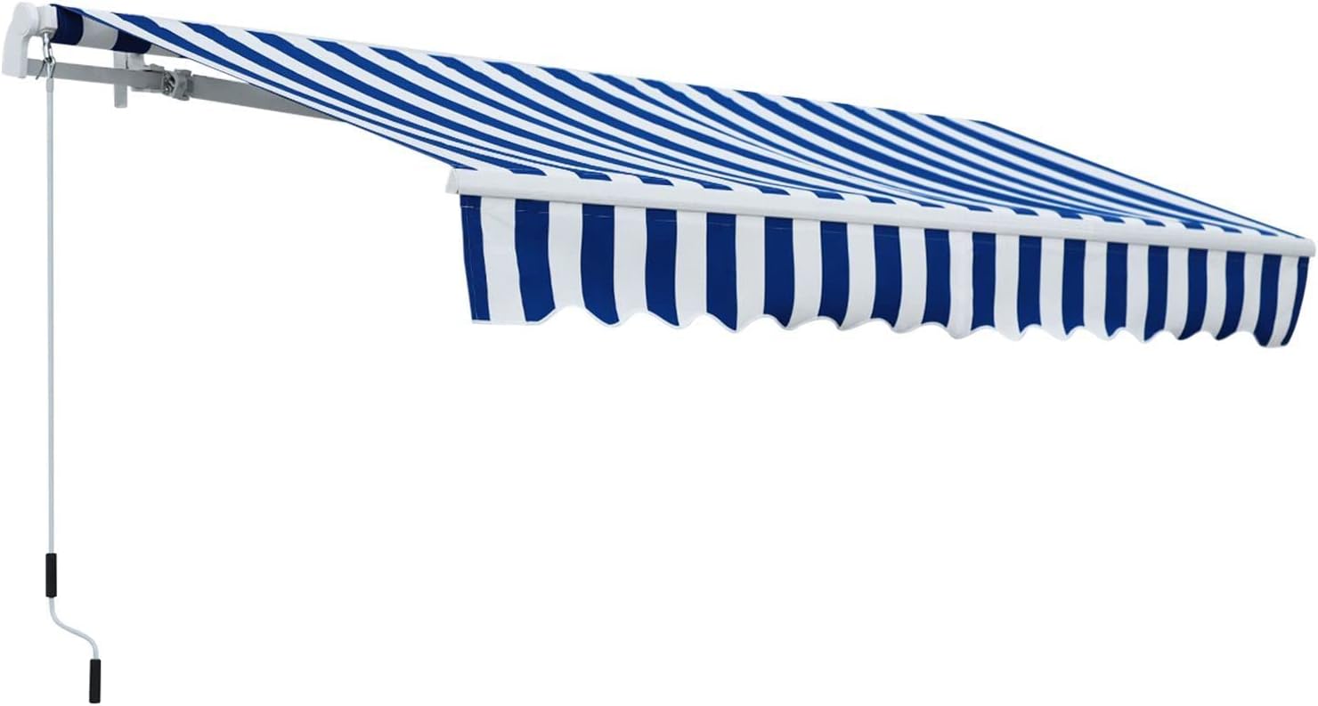 Manual Retractable Patio Door Window Awning Canopy Sunshade Shelter Outdoor Front Door Window Awning Patio Canopy Rain Cover UV Protected Eaves 11.8 x 8.2 FT R561954