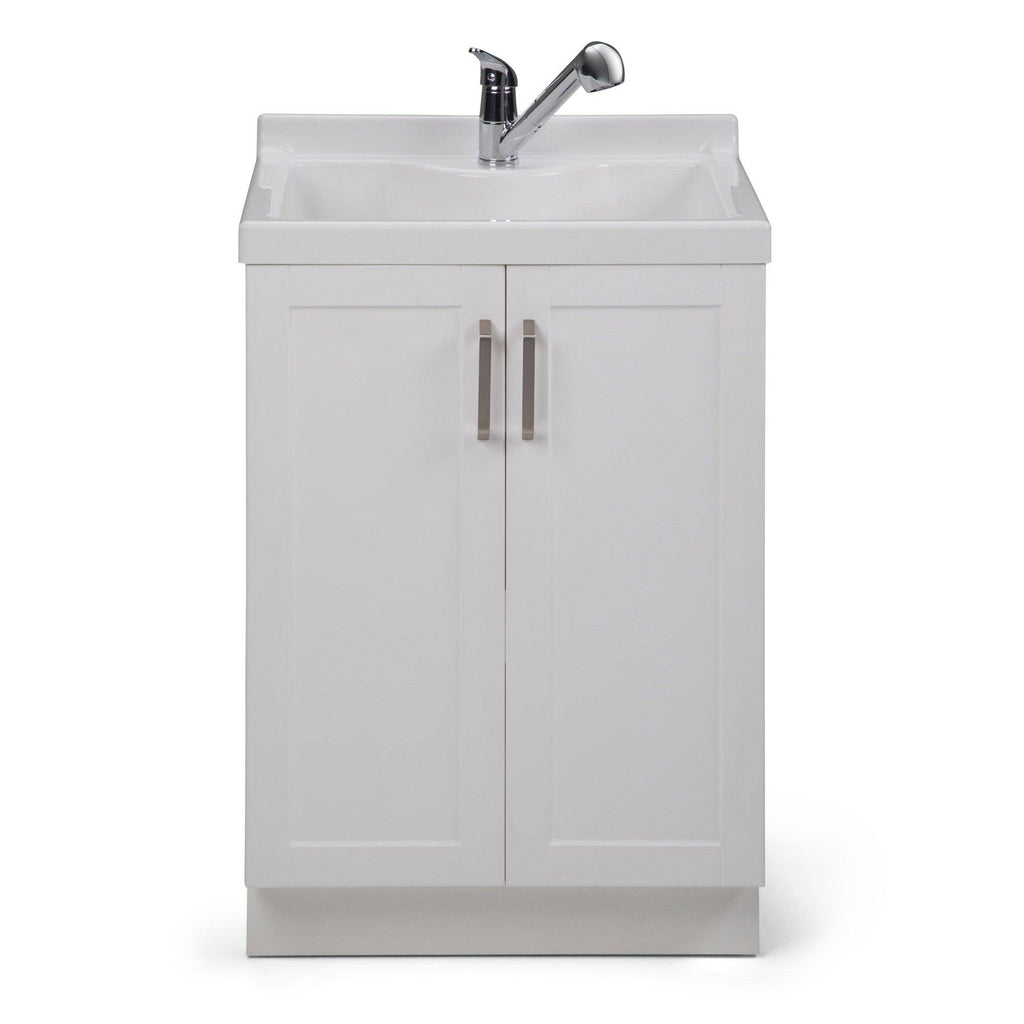 Laundry Cabinet with Pull-Out Faucet and ABS Sink, Pure White F1377