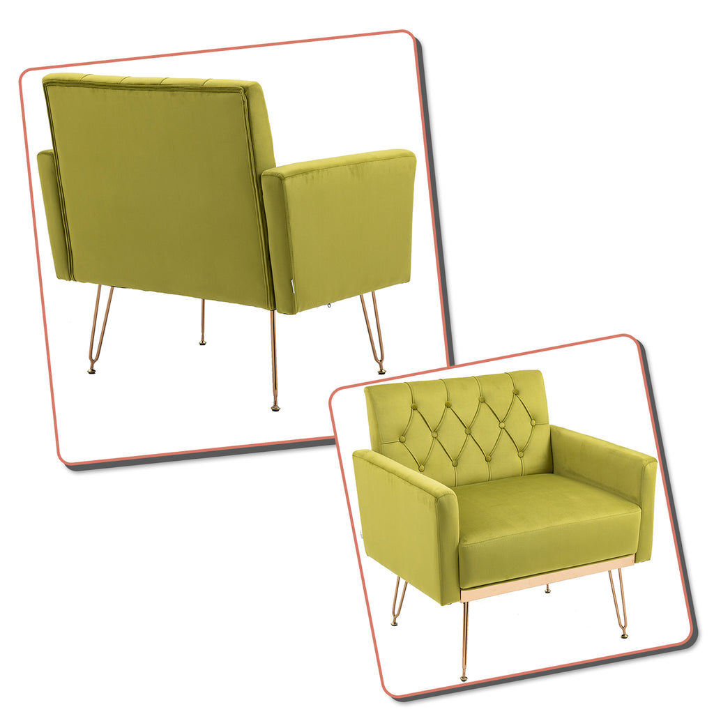 Olive Green Velvet Upholstered Accent Chair with Button Tufted Design and Metal Legs V714174