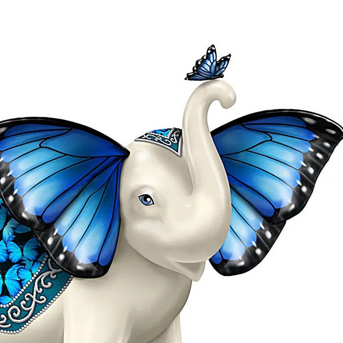Blue Morpho Butterfly and Elephant Hand-Painted Figurine Y4451