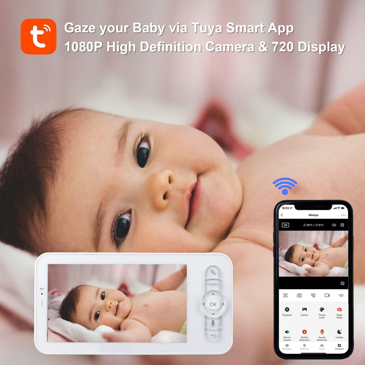 5" WiFi Baby Monitor with Camera and Audio, 1080p Camera and 720p Display S570422