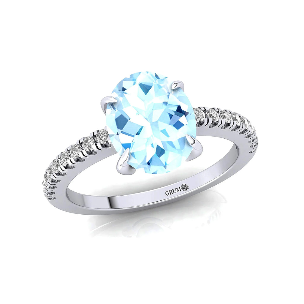 Aquamarine Diamond 14k Solid Gold Ring R37446