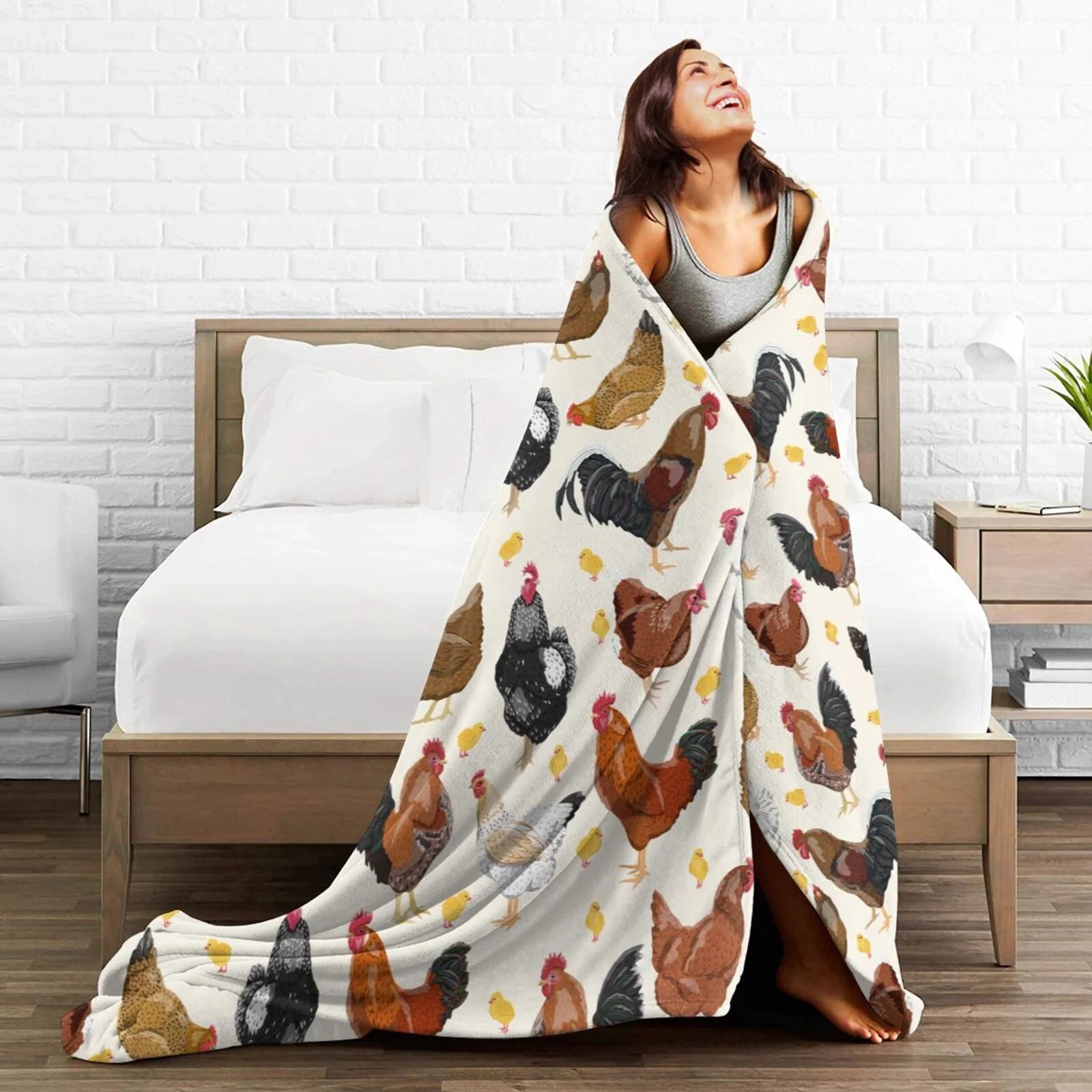 Fleece Plush Throw Blanket Roosters And Chickens (40"X30") S4878