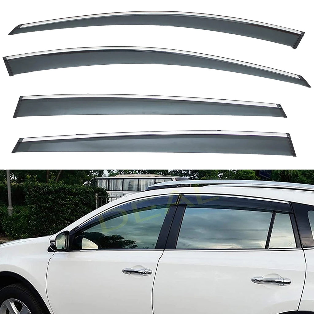 4Pcs Smoke Tinted Vent Window Visors With Chrome Trim I8873