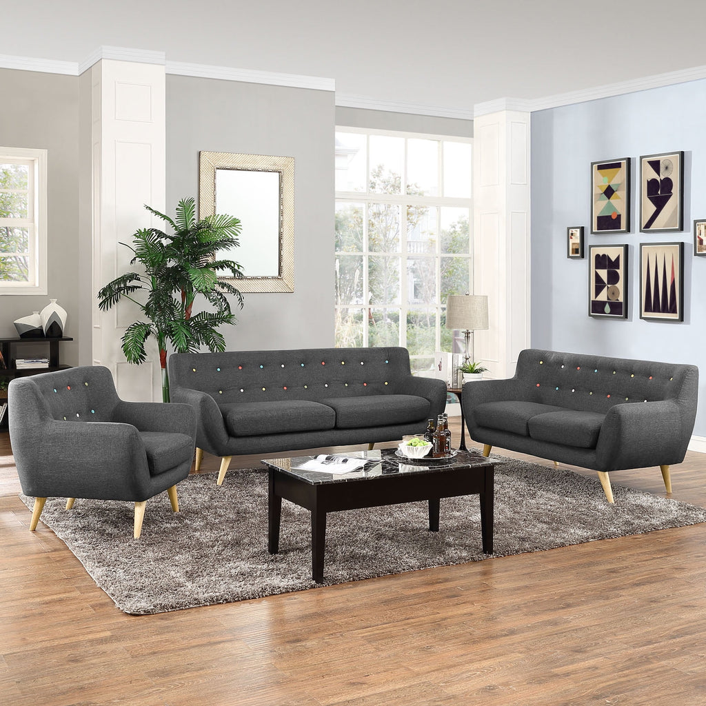 Grey Fabric Three PCS Living Room Set N5523