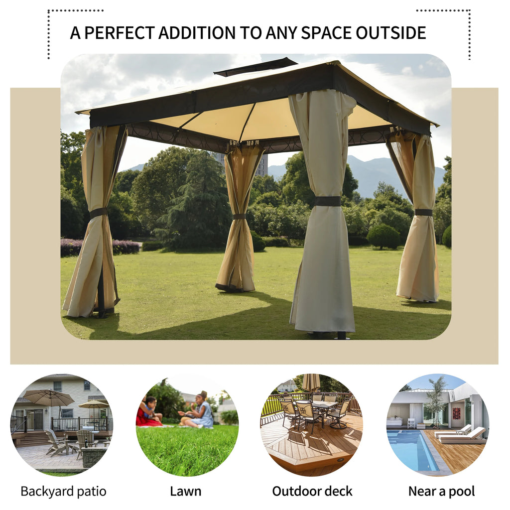 10' X 10' Outdoor Gazebo Tent with Metal Frame, khaki S170130