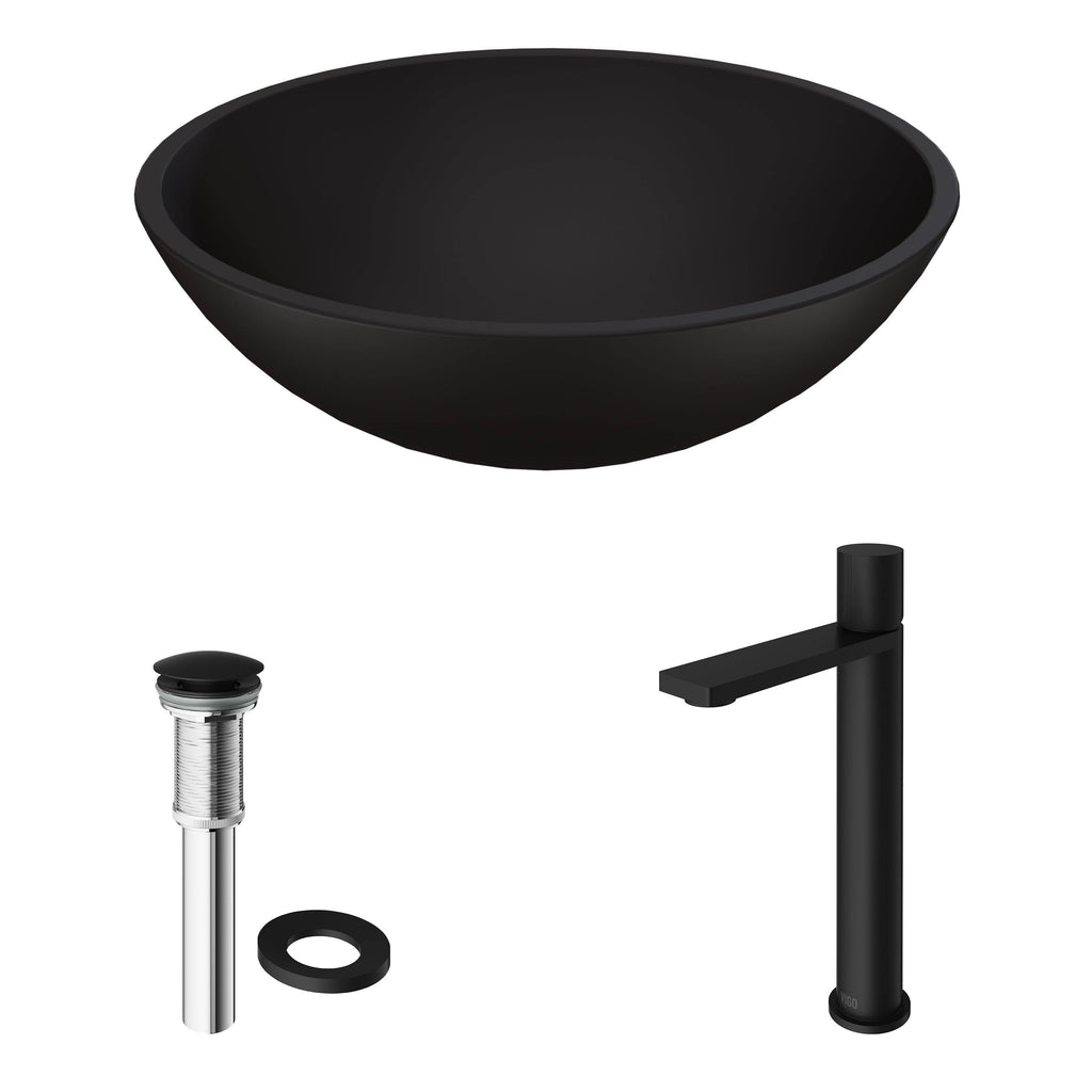 Matte Black Vessel Bathroom Sink and Faucet Y81743