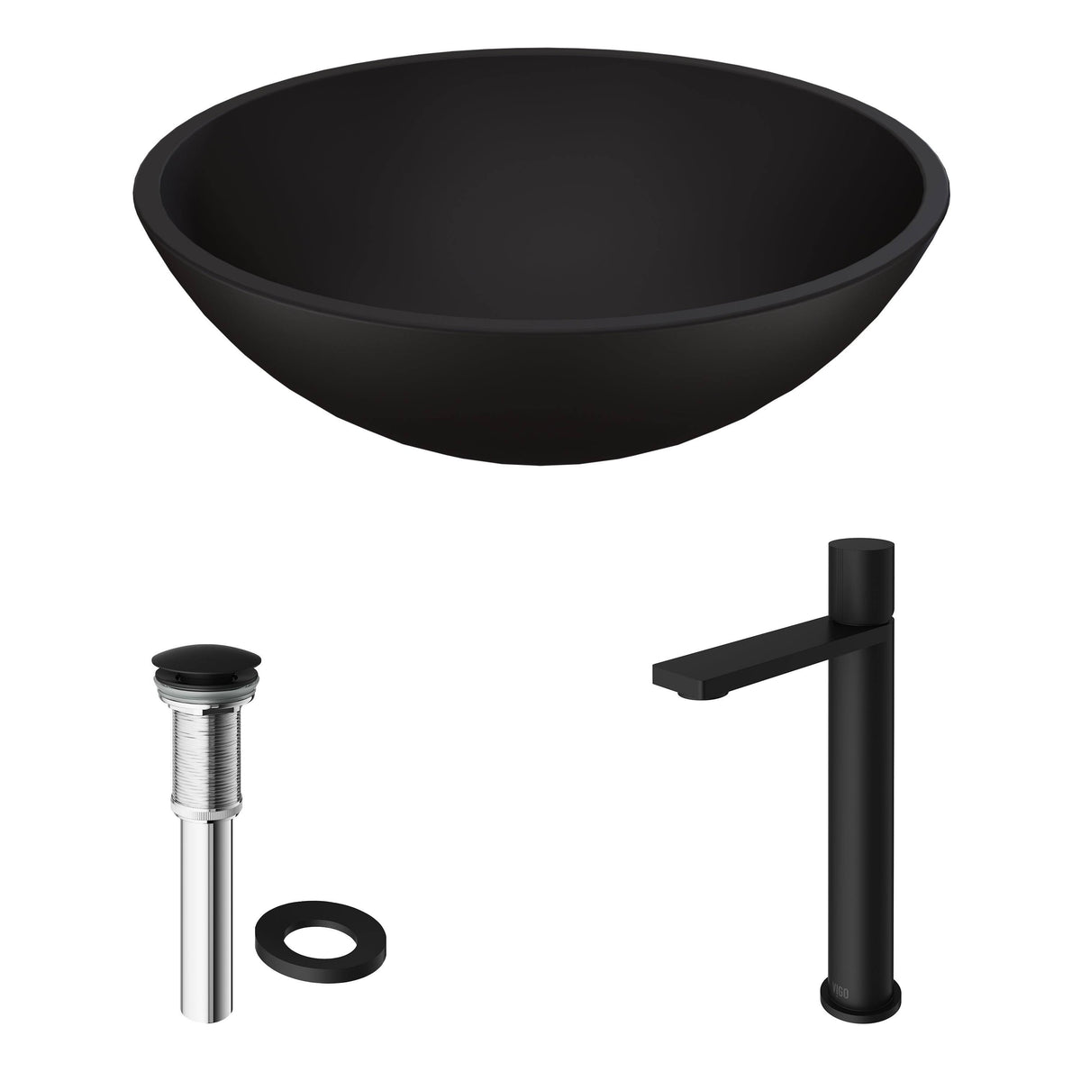 Matte Black Vessel Bathroom Sink and Faucet Y81743