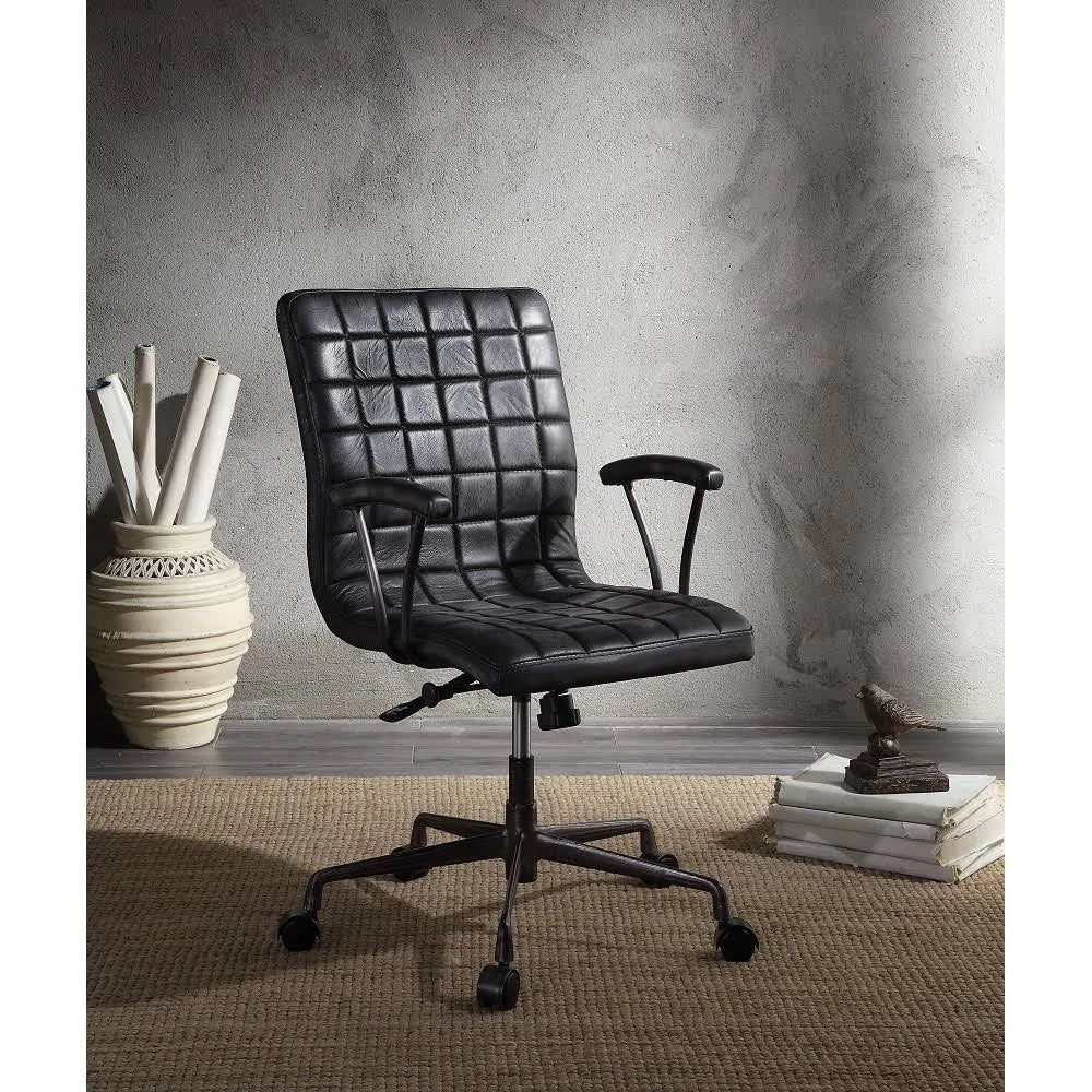 Vintage Black Top Grain Leather Executive Office Chair J813
