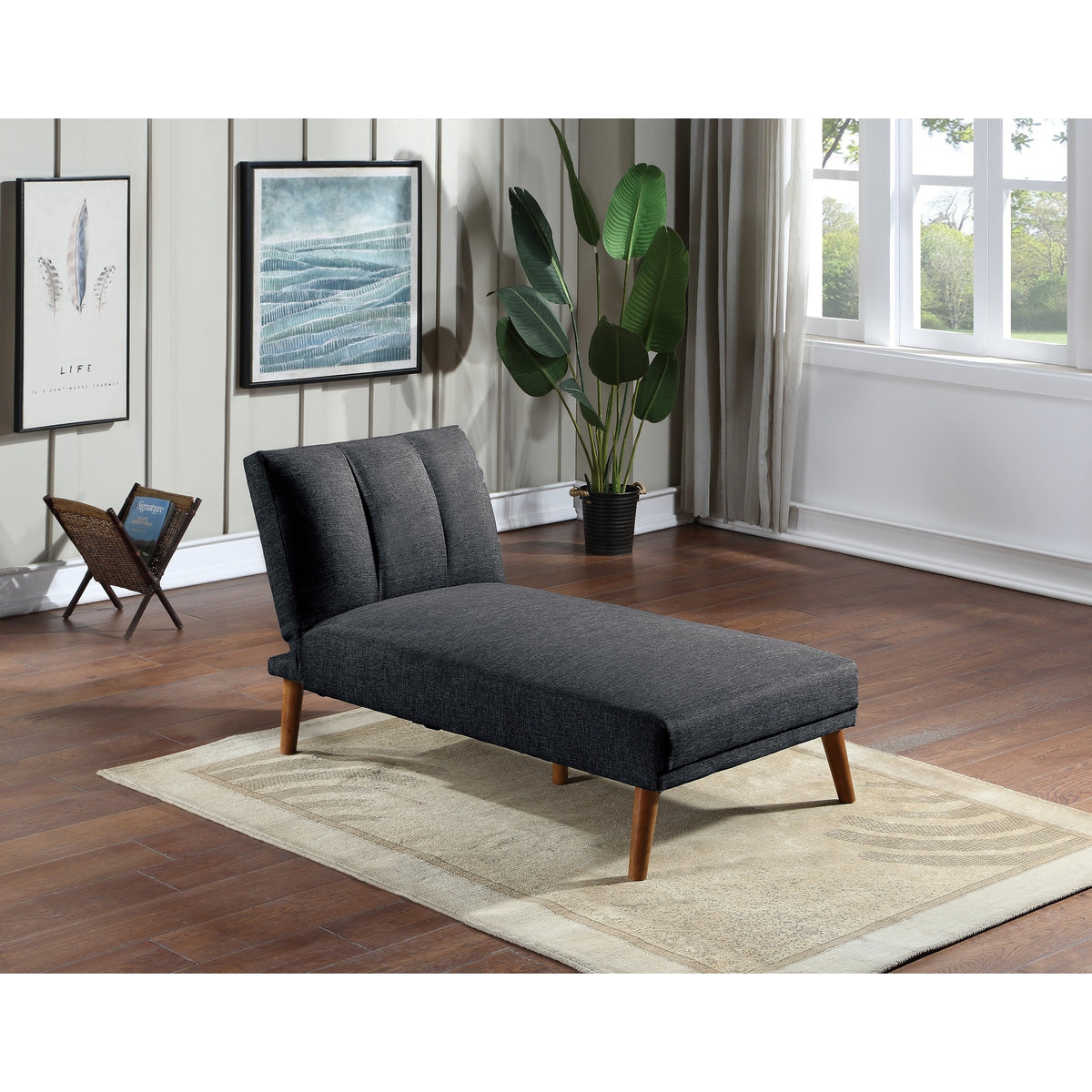 Blue Grey Polyfiber Adjustable Chaise Bed Solid Wood Legs Plush Couch T403425