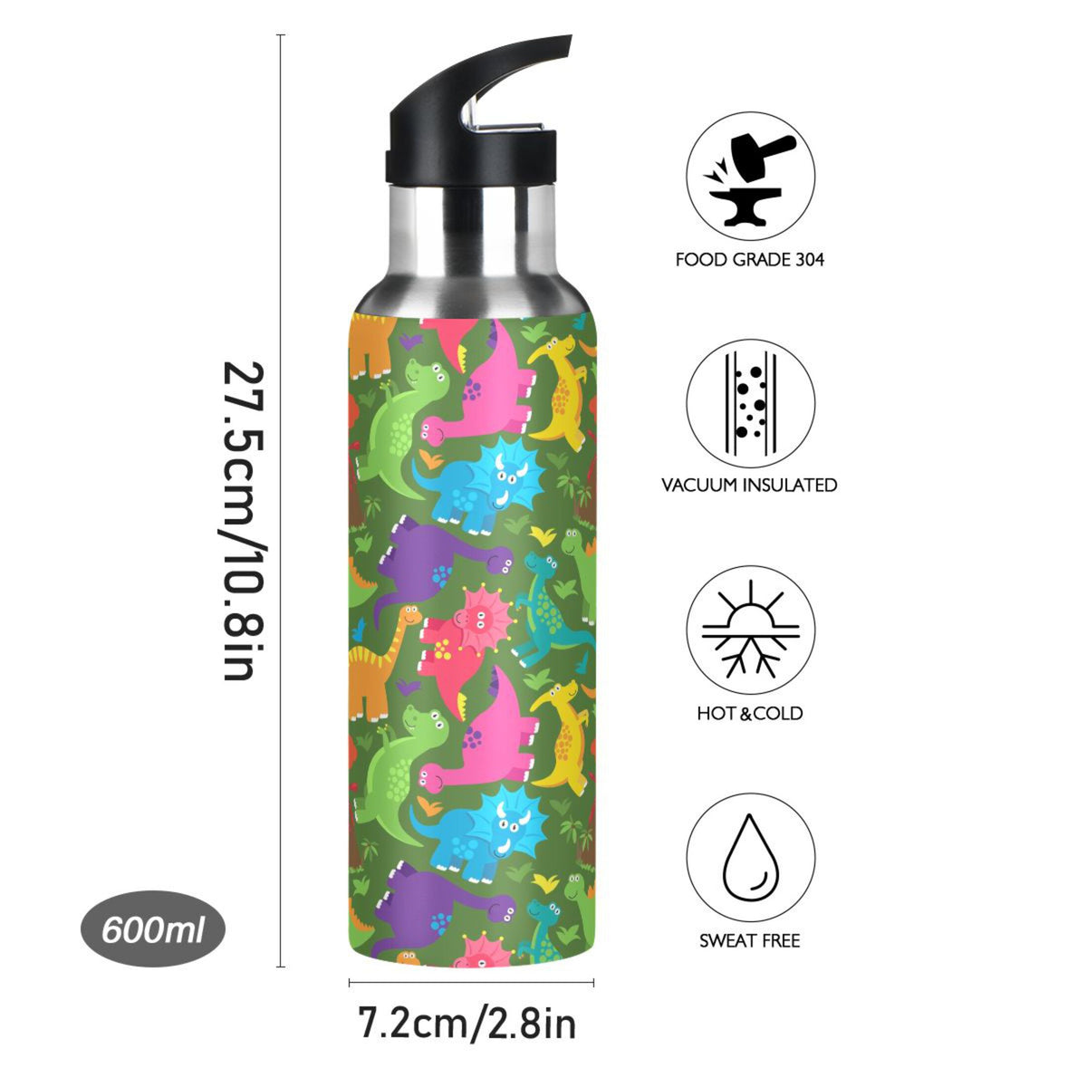 Stainless Steel Water Bottle with Straw Lid Vacuum Insulated 20 OZ D608