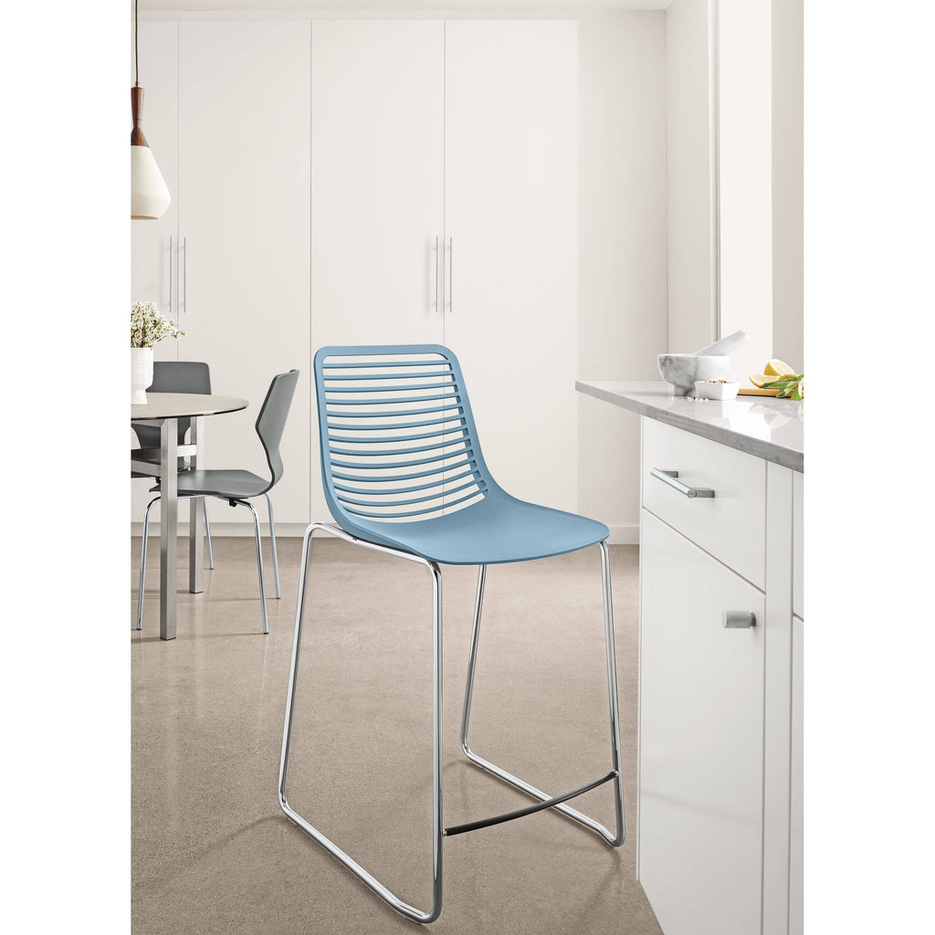 Modern Mini Counter Stool in Blue w/ Chrome Base U59929