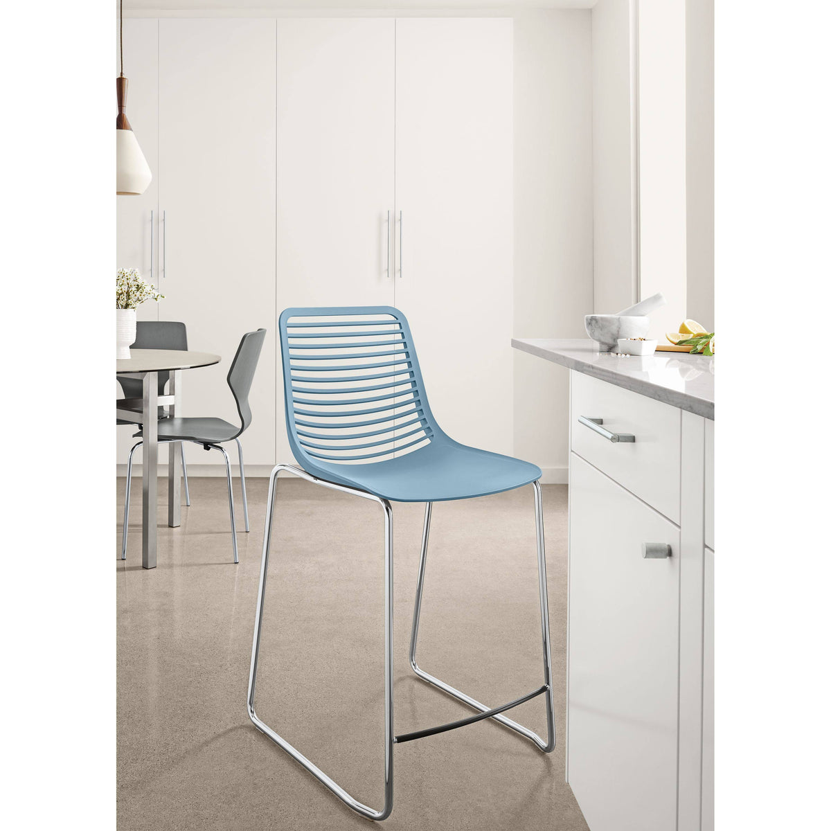 Modern Mini Counter Stool in Blue w/ Chrome Base U59929
