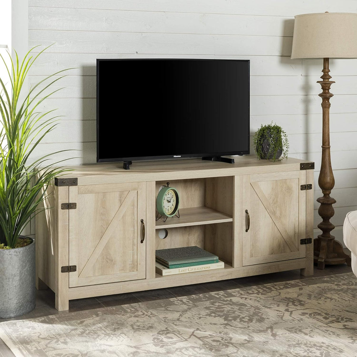 Brushed White Double Barn Door Accent Cabinet H297