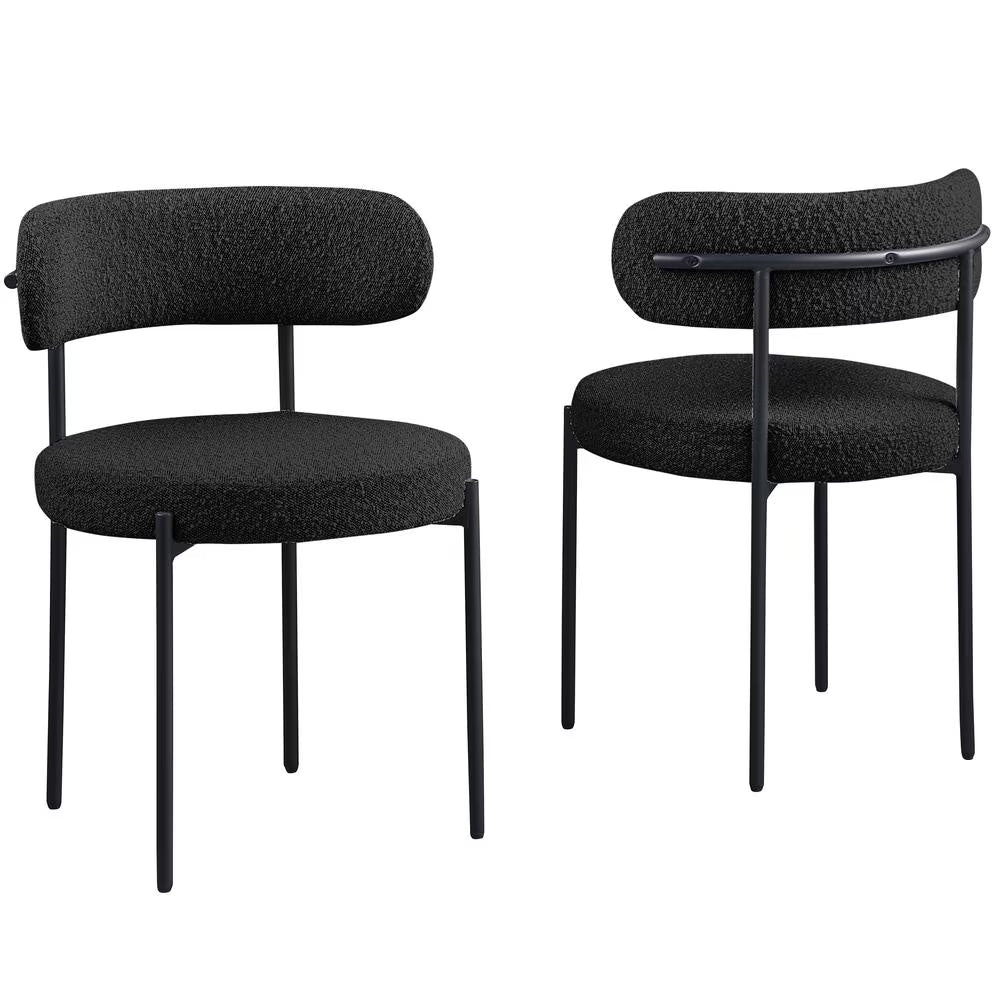 Boucle Fabric Dining Chairs Black Finish Set of 2 Y25682