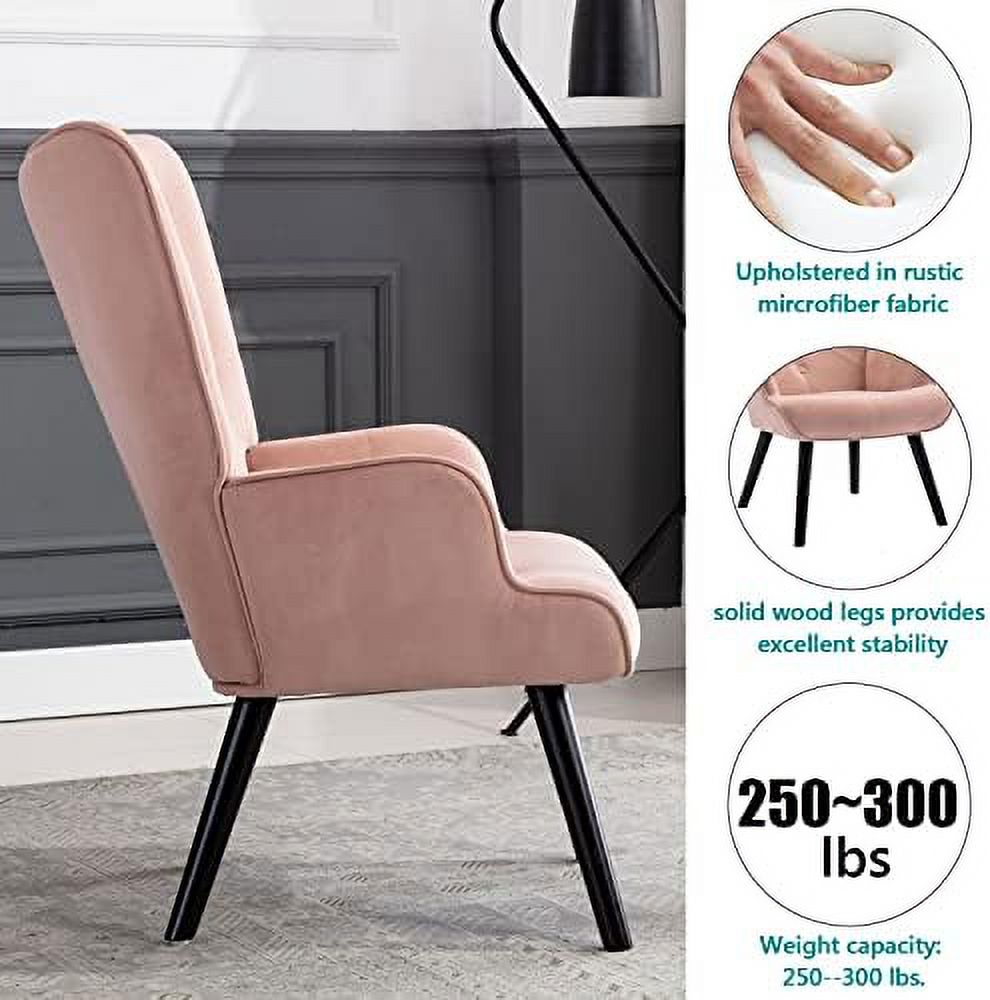Yellow Velvet Upholstered Accent Chair with Arms and Solid Wood Legs O977715
