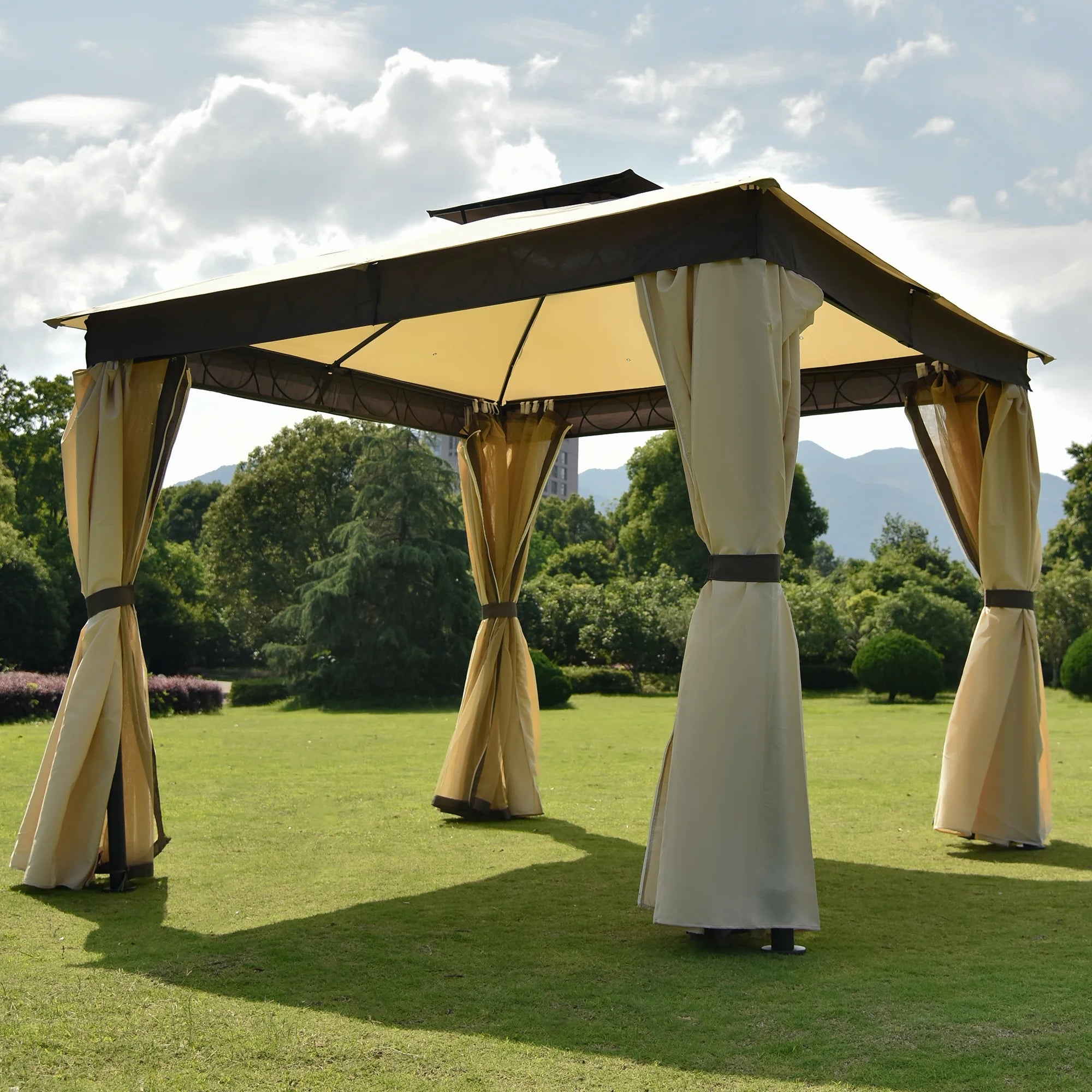 10' X 10' Outdoor Gazebo Tent with Metal Frame, khaki S170130