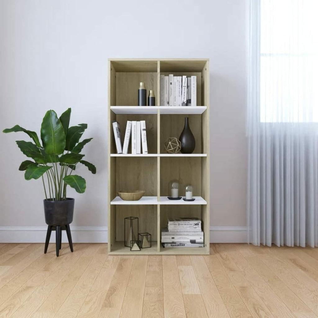 White and Sonoma Oak Book Cabinet Sideboard 26inch x11.8inch x51.2inch F324