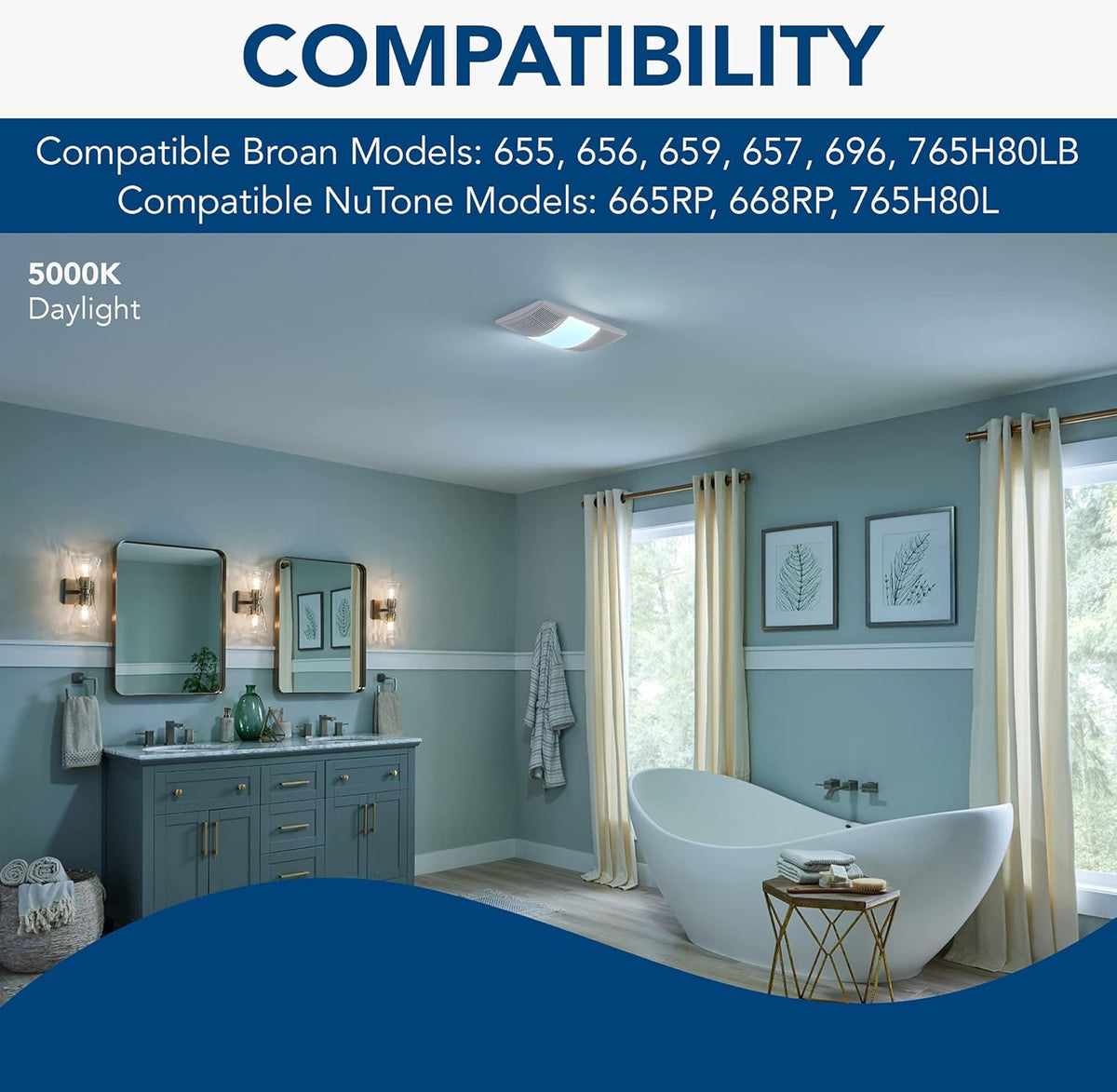White Dimmable LED Bath Fan Exhaust Cover Grille, 80 CFM H540