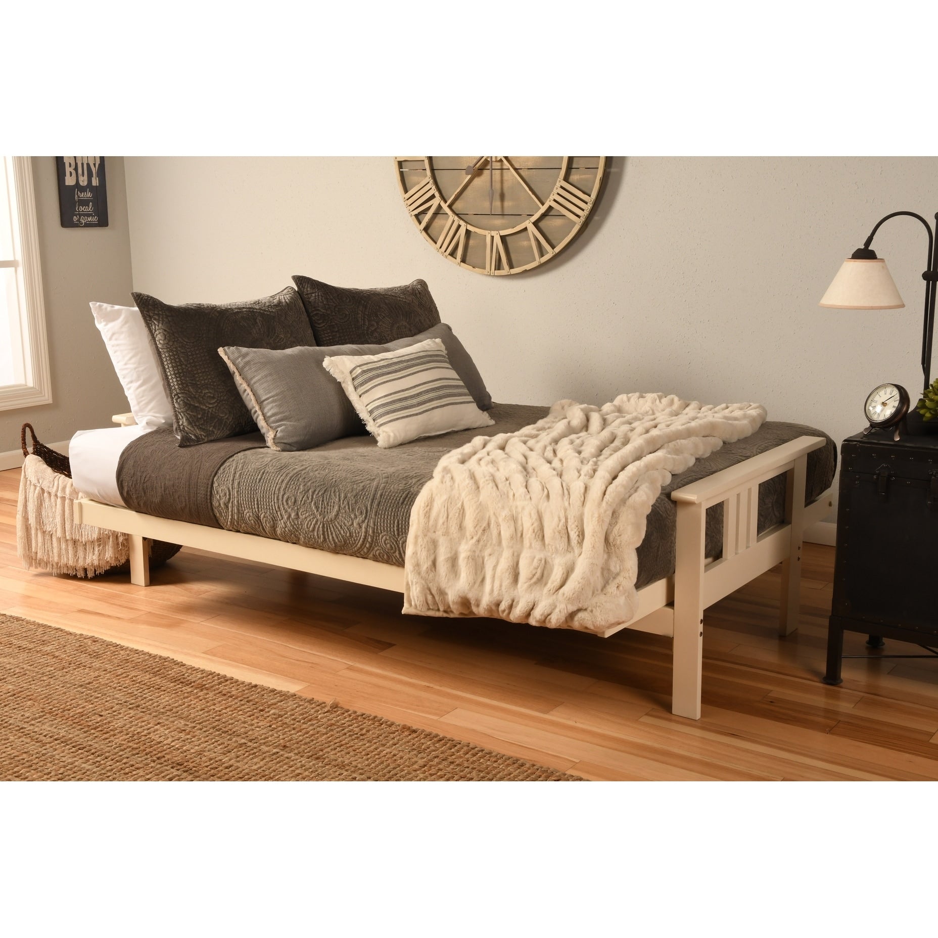 Antique White Finish Sofa with Removable Mattress Cover M87373