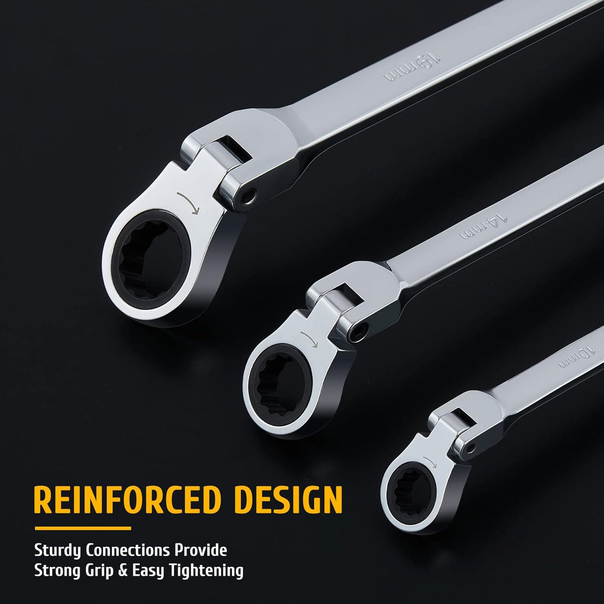 8 to 18 mm Ratcheting Wrench Set, 10 Pc, Flex Head Metric Ratchets R895