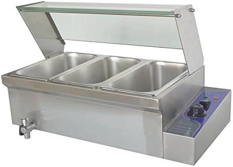 3 Pot Bain-Marie Buffet Steam Heater Food Warmer with Glass Shield Y828