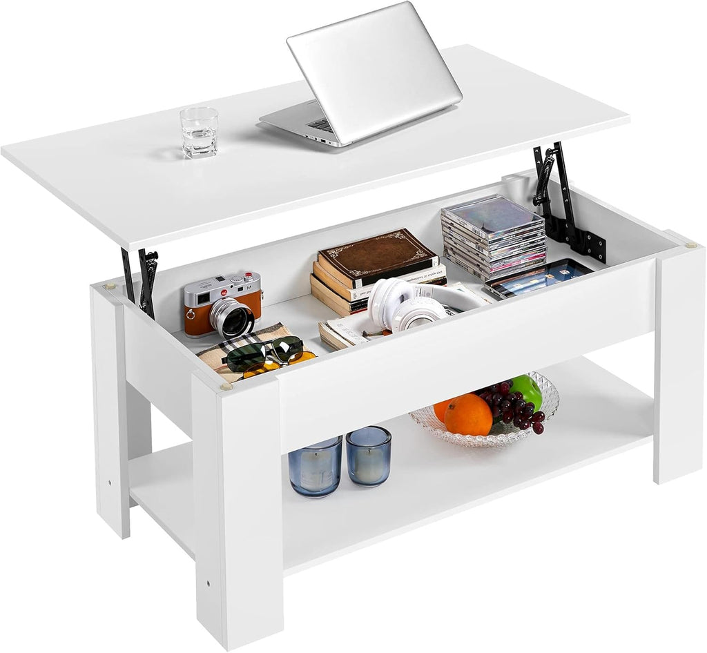 Black Wood Lift Top Coffee Table with Hidden Compartment and Storage Shelf V5704