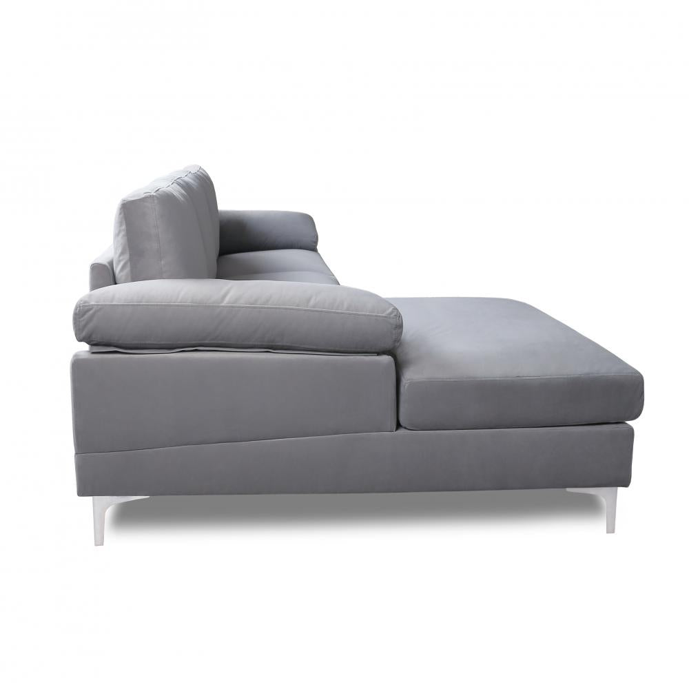 Grey Velvet Sectional Sofa with Metal Legs J330278
