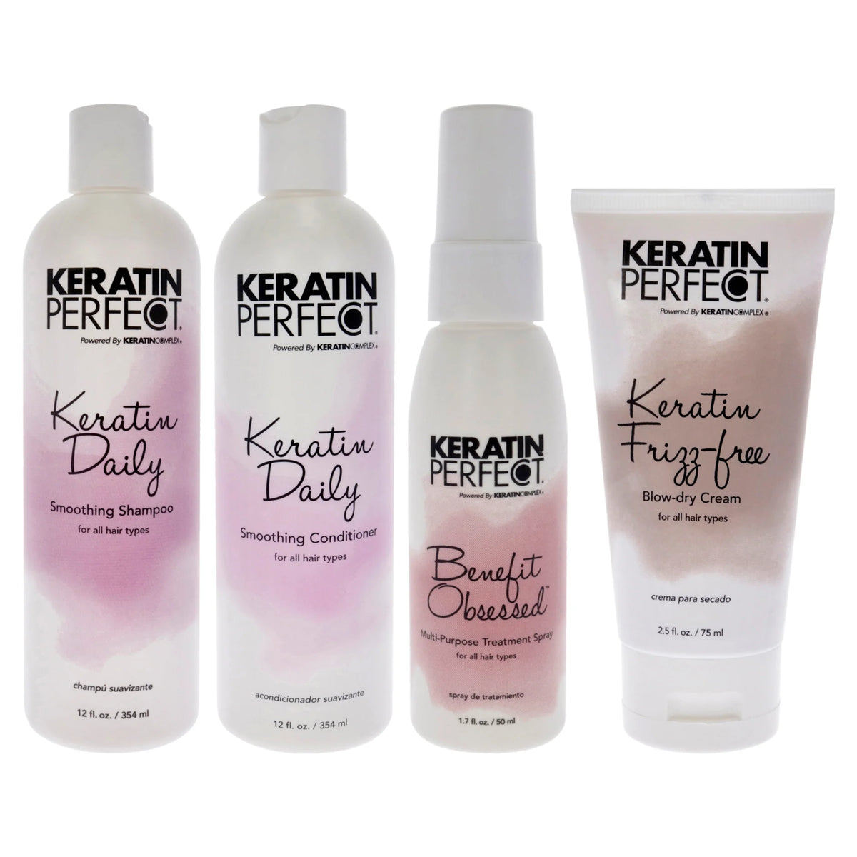 4 Pc Keratin Daily Kit Shampoo Conditioner Frizz-Free Bow Dry Cream Treatment Spray T21224