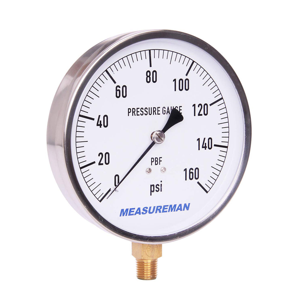304 Stainless Steel Case Pressure Gauge, 0-200Psi, 4-1/2 Dial Size, Pack of 2 A539866