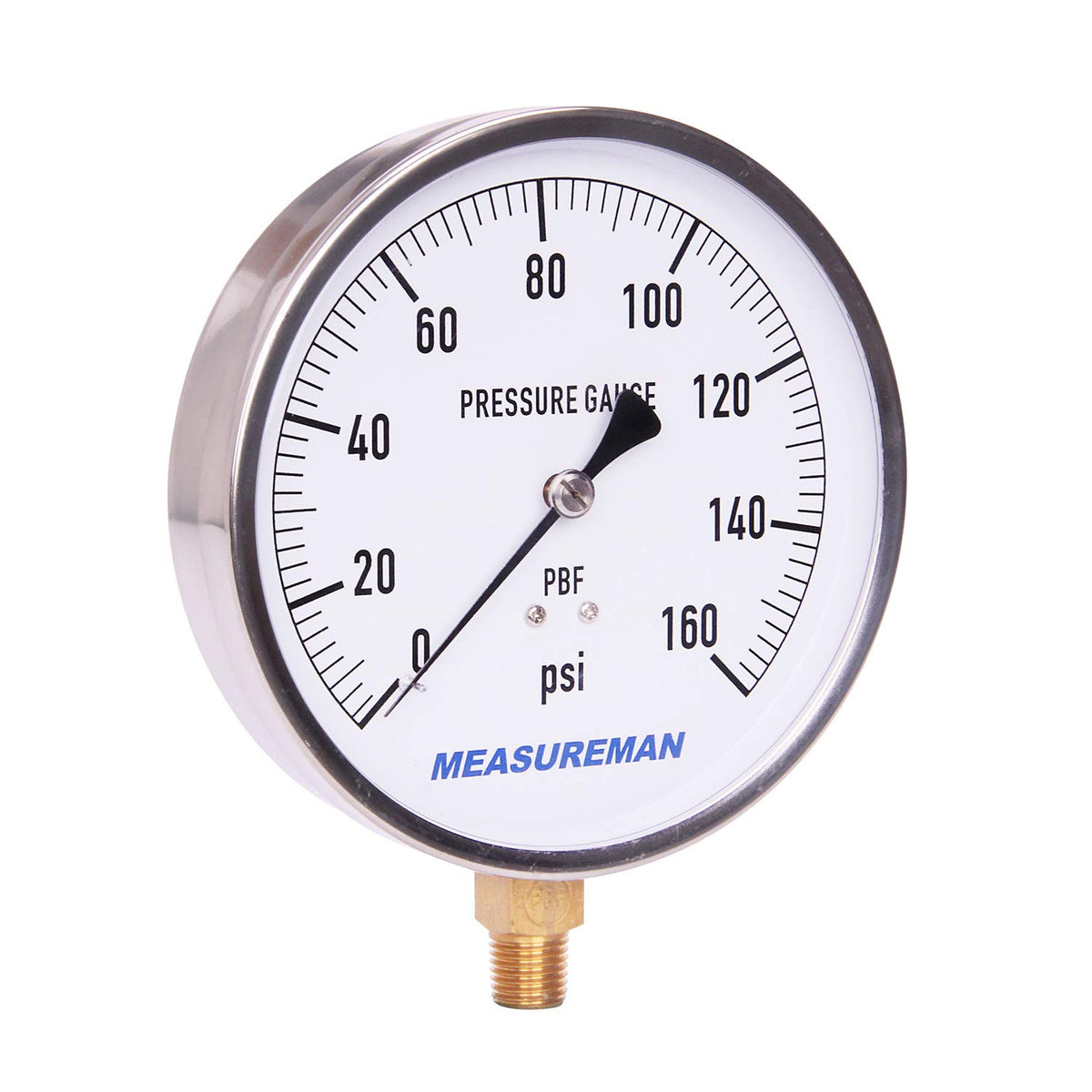304 Stainless Steel Case Pressure Gauge, 0-200Psi, 4-1/2 Dial Size, Pack of 2 A539866