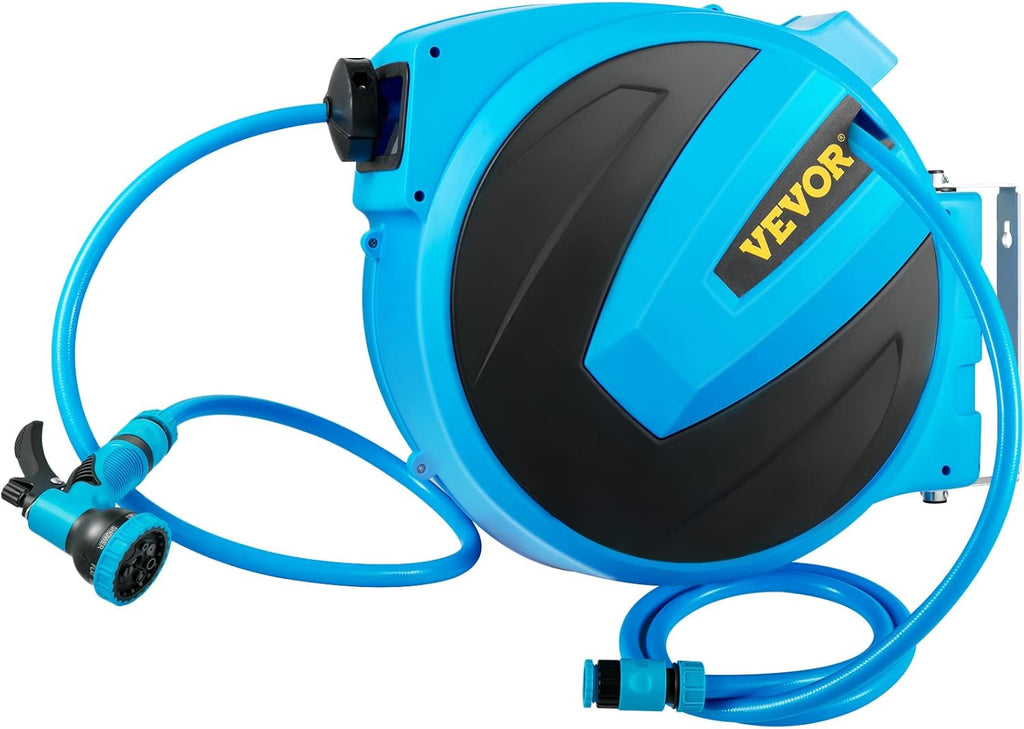 Retractable Hose Reel, 5/8 inch x 50 ft, Wall Mounted Garden Hose Reel, Blue Pack of 2 C835
